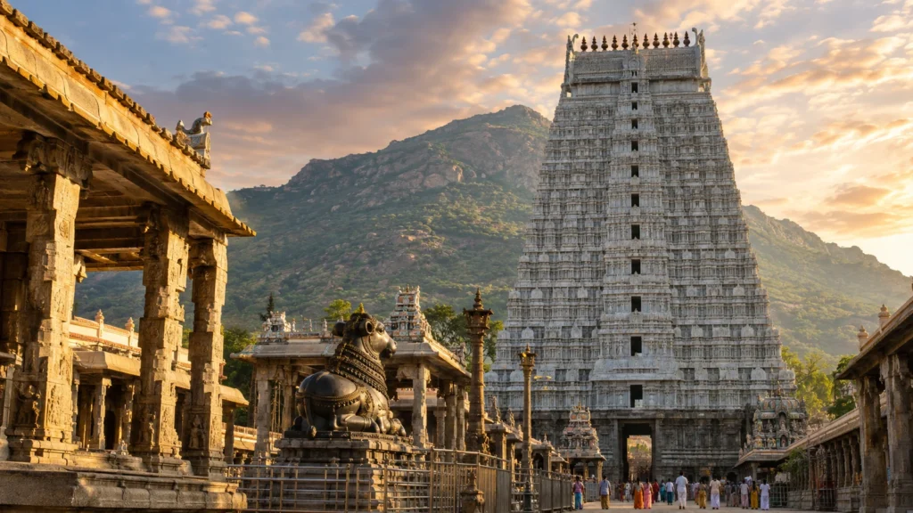 Devotees walking around Arunachala Hill during Pournami Girivalam in Tiruvannamalai